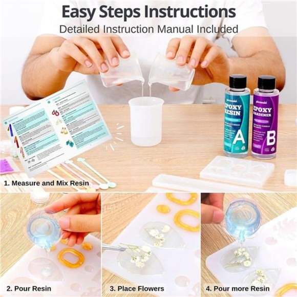 Epoxy Resin Kit for Beginners 208 pcs - Make Jewelry, Keychains, Bookmarks - Picture 2 of 7
